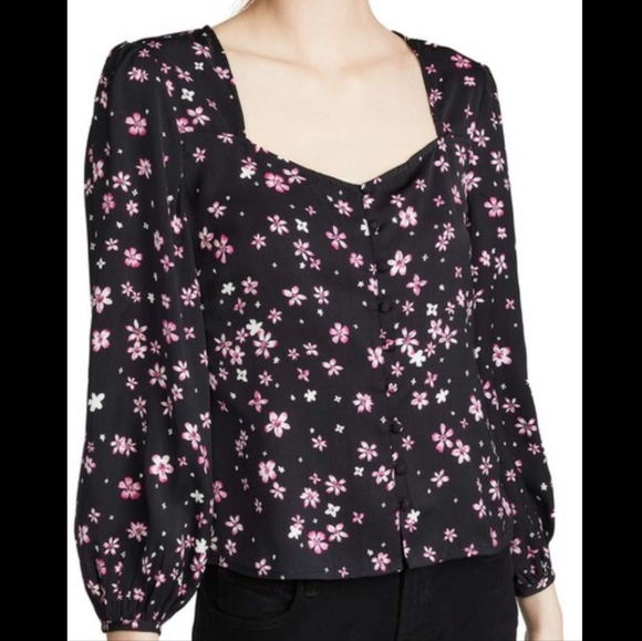 Cupcakes and Cashmere Sapphire Long Sleeve Floral Print Button Front Blo… - Picture 2 of 15